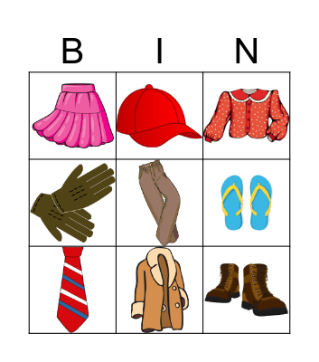 La ropa Bingo Card