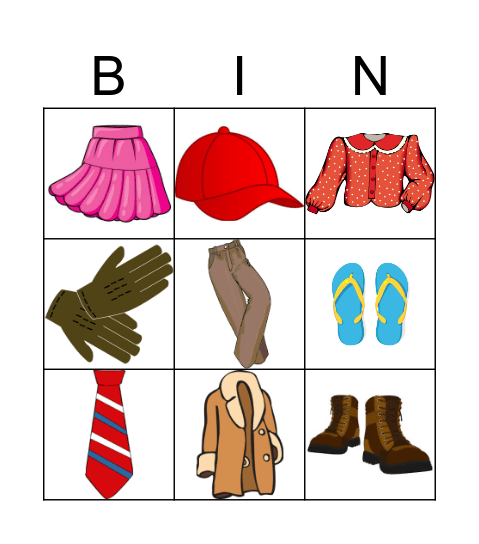 La ropa Bingo Card