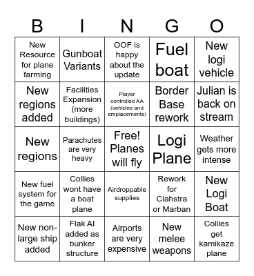 Airborne Update Bingo Card