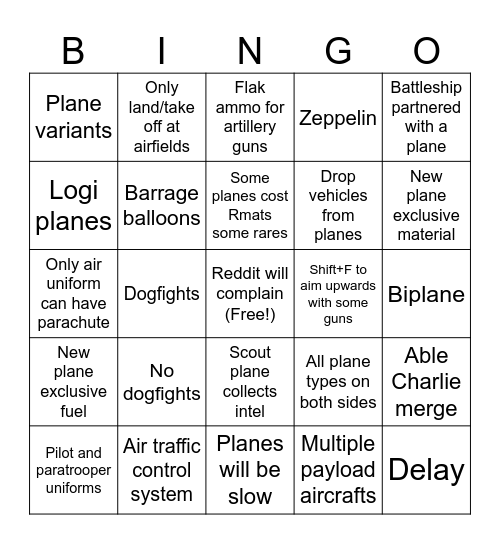 Airborne Dev Stream Bingo Card