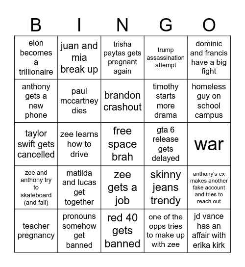 2026 Bingo Card! Bingo Card
