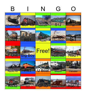 Santa Fe and other Railroads in California that I would like to take photographs with Carmen one day Bingo Card