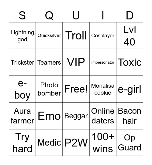 Ink game Bingo Card