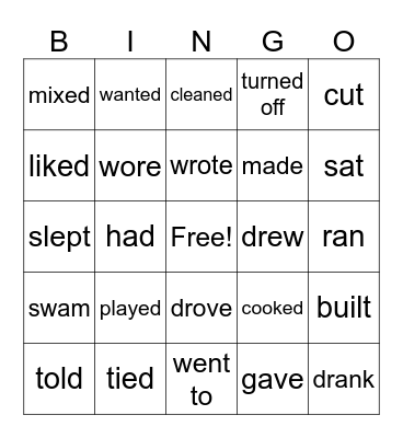 Past Tense Verbs Bingo Card
