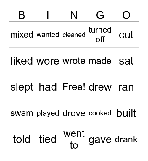 Past Tense Verbs Bingo Card