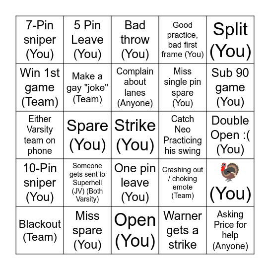 Bowling Bingo AGAIN Bingo Card