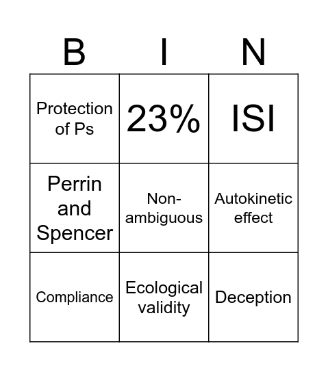 Conformity Bingo Card