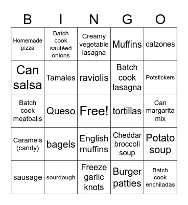 Cooking goals Bingo Card