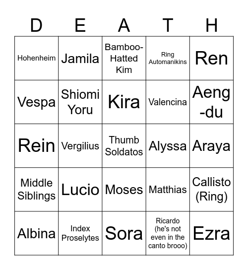 C9 PRE PART 3 DEATH BINGO Card