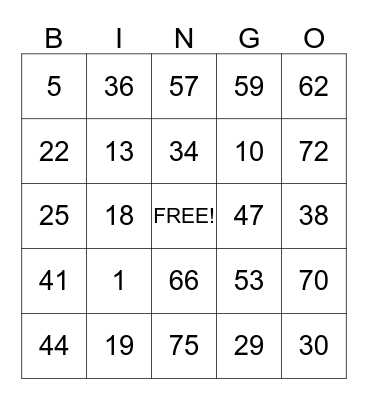 Park Manor Bingo Card