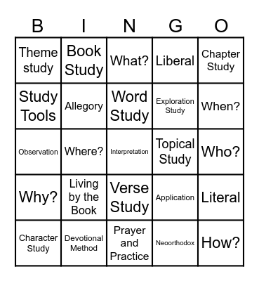 Bible Study Methods Bingo Card