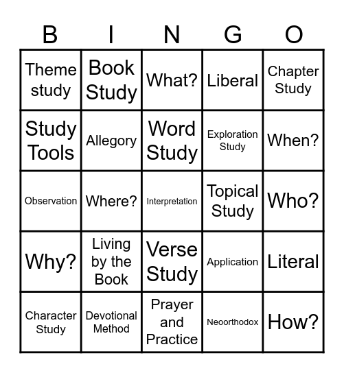 Bible Study Methods Bingo Card