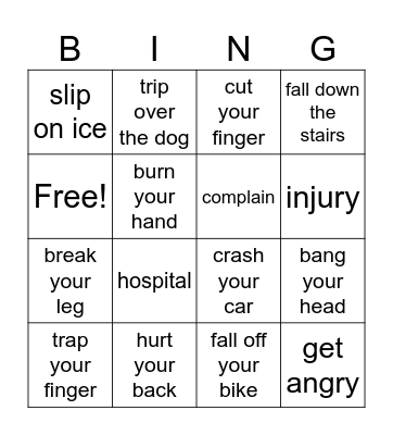 accidents and injuries Bingo Card