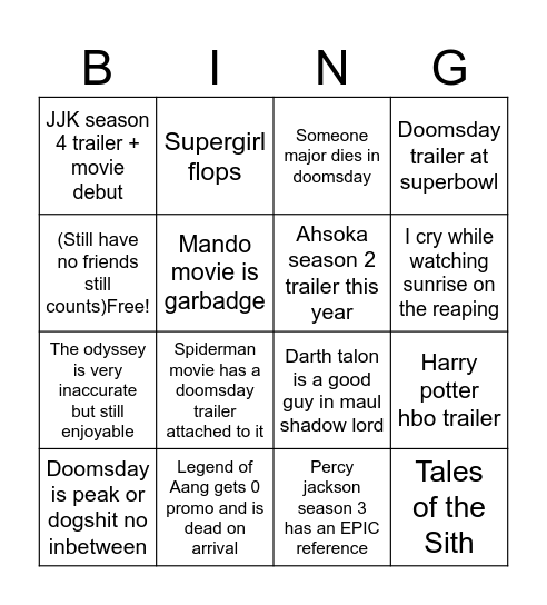2026 Genral bingo Card