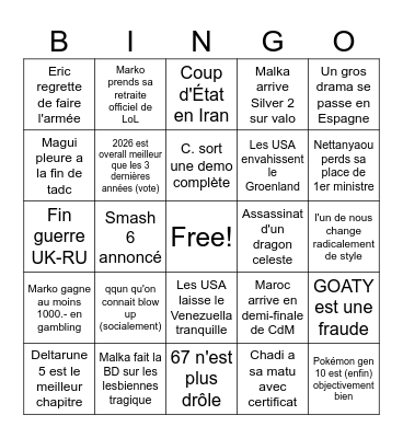 Bingo 2026 de Chadi Bingo Card