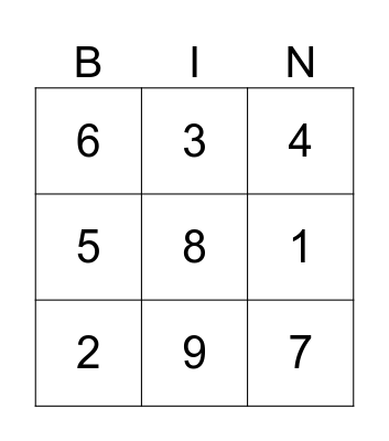 Number Bingo Card