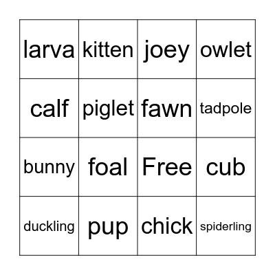 Baby Animal Bingo Card