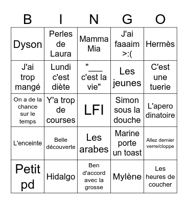 Bingo des pumbies Bingo Card