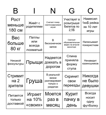 Бинго покериста Bingo Card