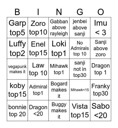 KOL TOP30 Bingo Card