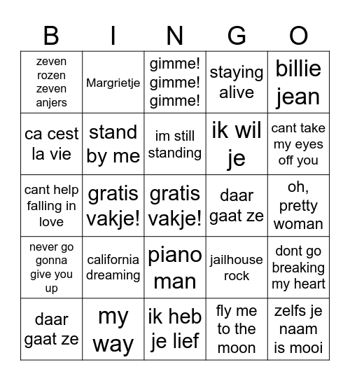 muziek bingo Card