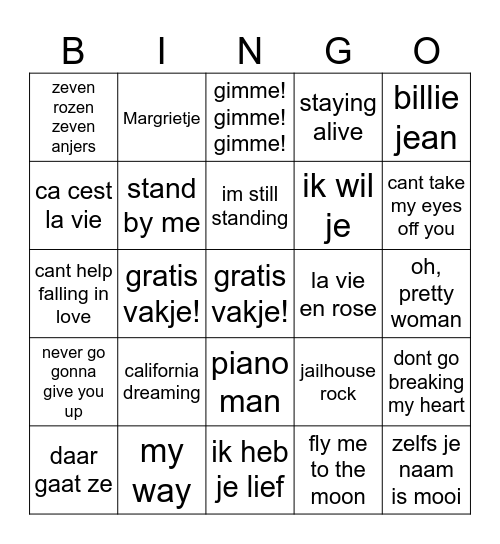 muziek bingo Card