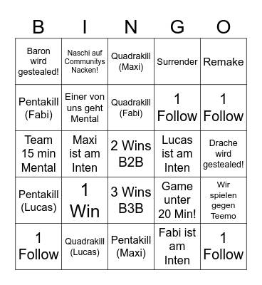 Untitled Bingo Card