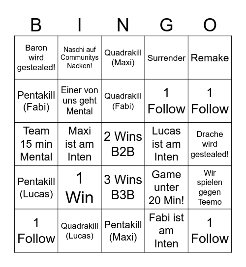 Untitled Bingo Card