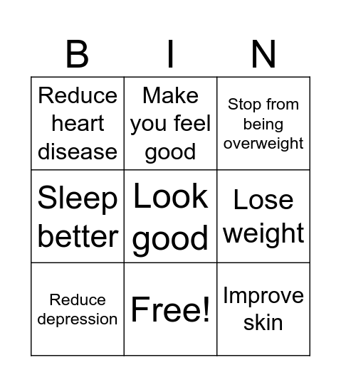 Benefits of exercise Bingo Card
