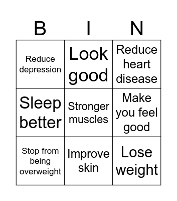 Benefits of exercise Bingo Card