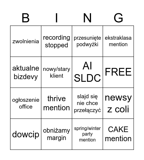 Company bingo Card