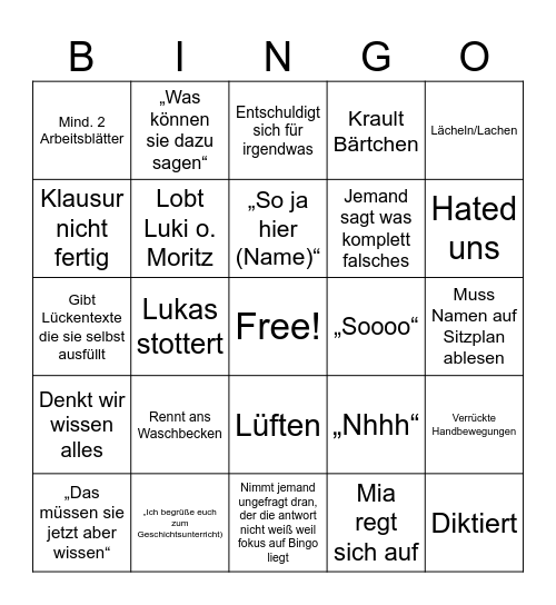 Geschichte Bingo Card