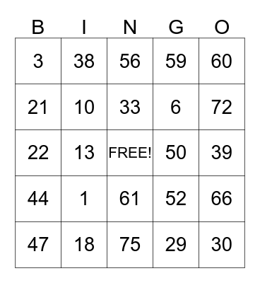 Park Manor Bingo Card