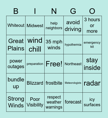 Blizzard Bingo Card