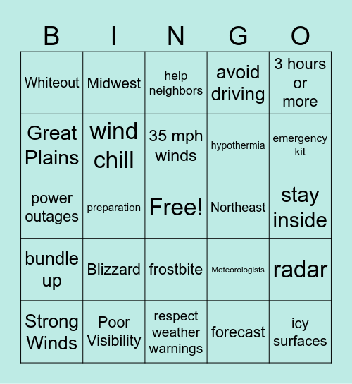 Blizzard Bingo Card