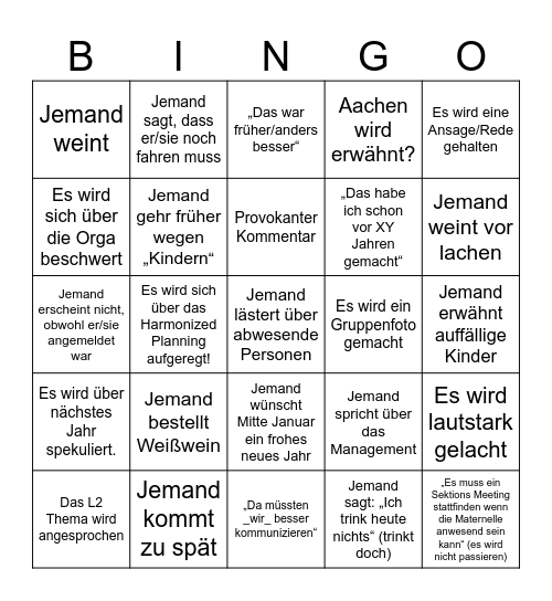 SECTION BINGO 🫢🫨 Bingo Card