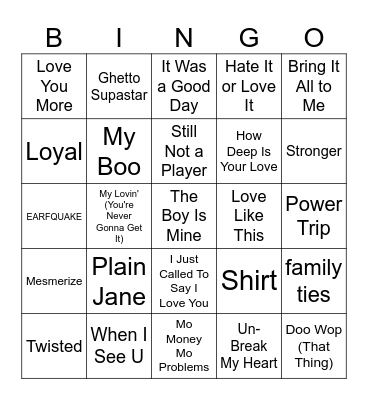 R&B/Hip-Hop Bingo #1 Bingo Card