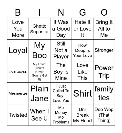 R&B/Hip-Hop Bingo #1 Bingo Card
