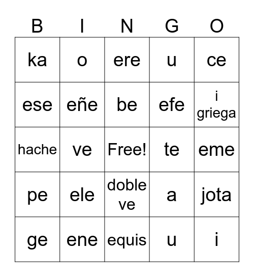 El alfabeto Bingo Card