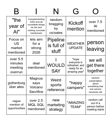 TOWN HALL JANUARY Bingo Card