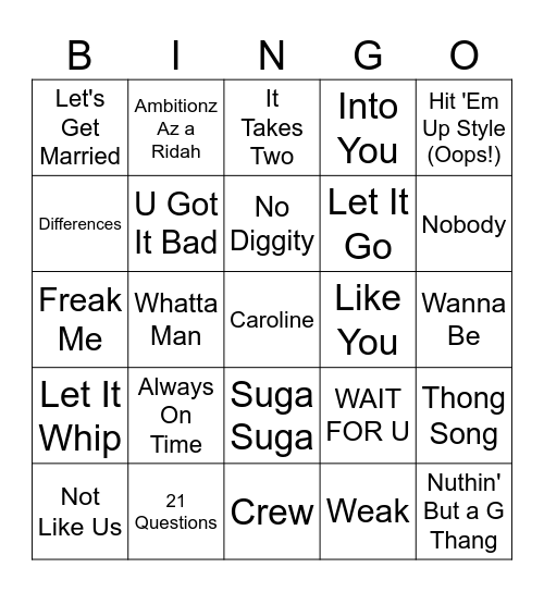 R&B/Hip-Hop Bingo #2 Bingo Card