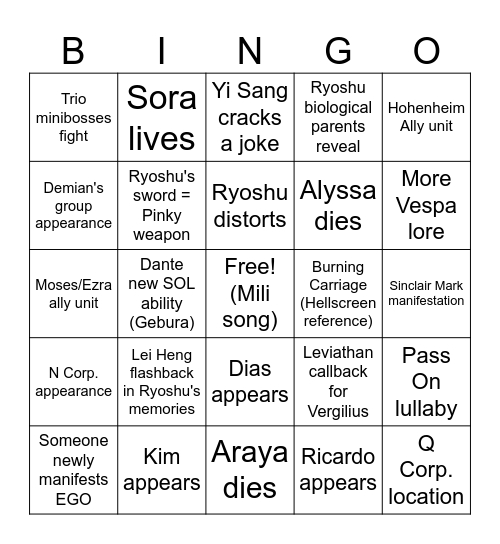 CANTO 9 PART 3 BINGO Card