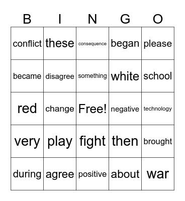 January Vocabulary Bingo Card