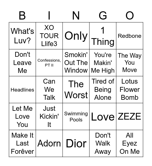 R&B/Hip-Hop Bingo #3 Bingo Card
