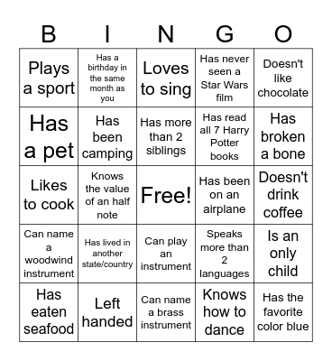 Get to Know Someone Bingo Card