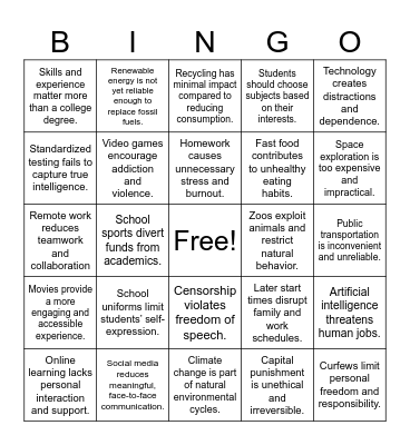 Counterclaim BINGO Card