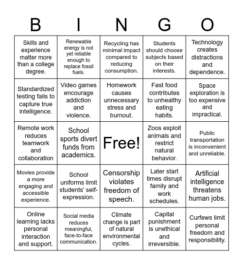Counterclaim BINGO Card