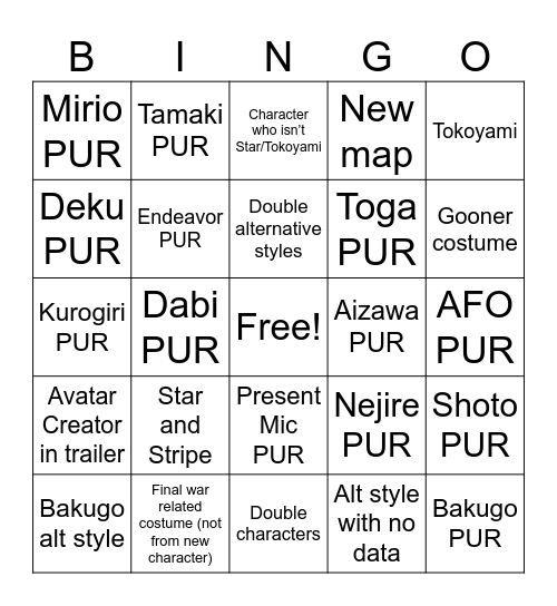 Untitled Bingo Card