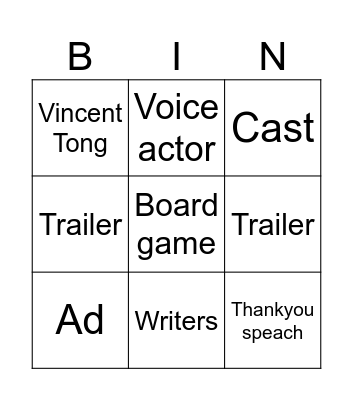 Ninjago Bingo Card