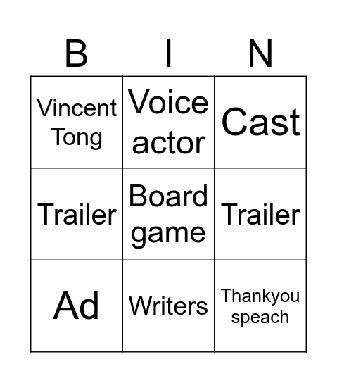 Ninjago Bingo Card